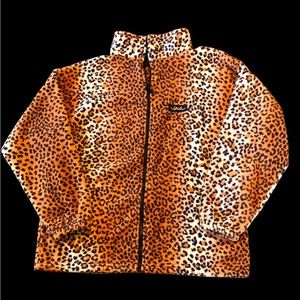 Cheetah print full zip fleece Long sleeve jacket with pockets mock neck collar